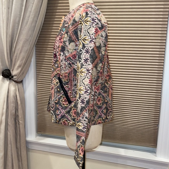 Beautiful Open Front Printed Studded Embroidered Jacket - Picture 3 of 11